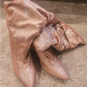 Rose Gold Pointed-Toe Slouch Heel Boot